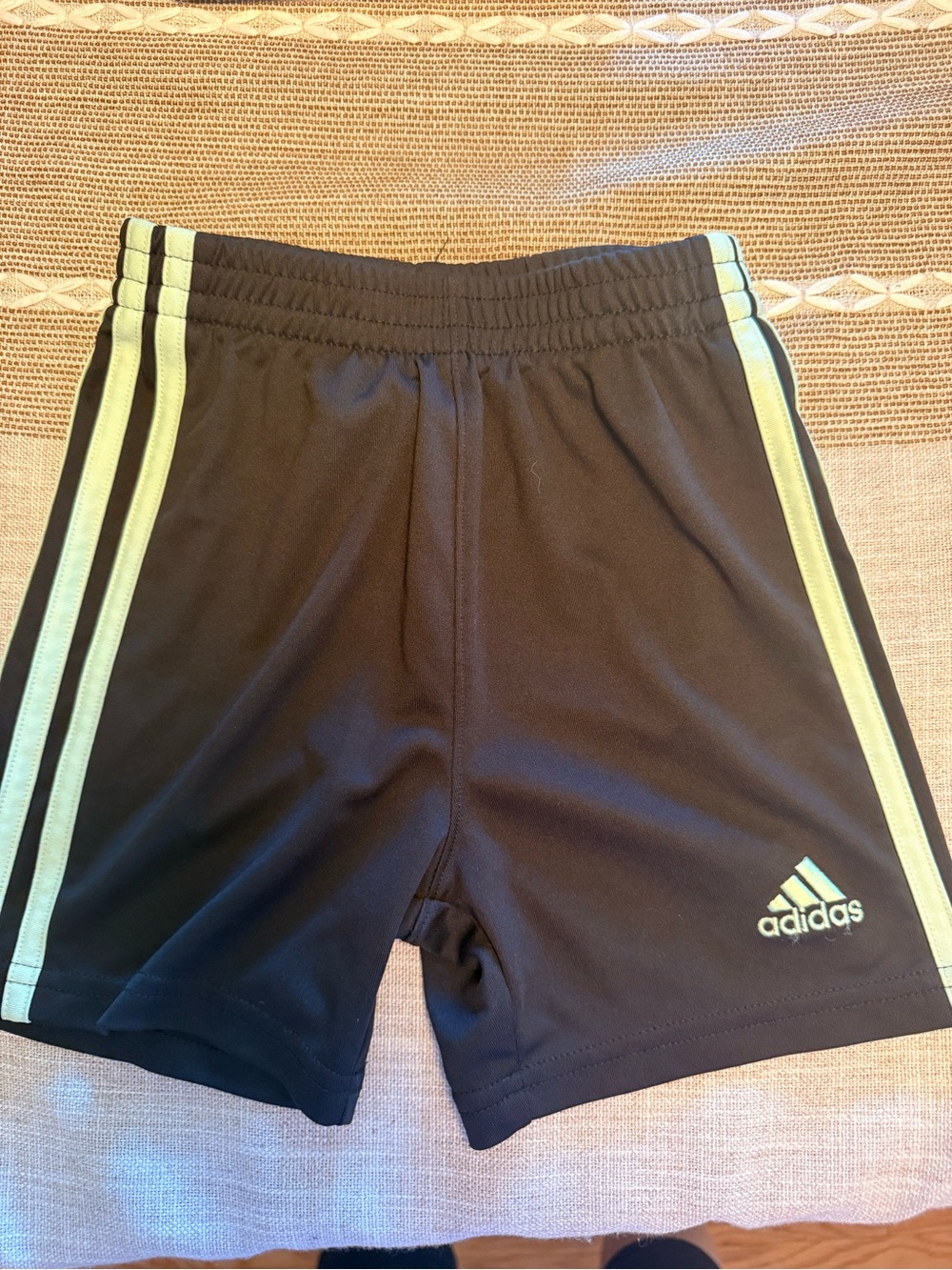 adidas Kids Black Shorts with Light Green Stripes